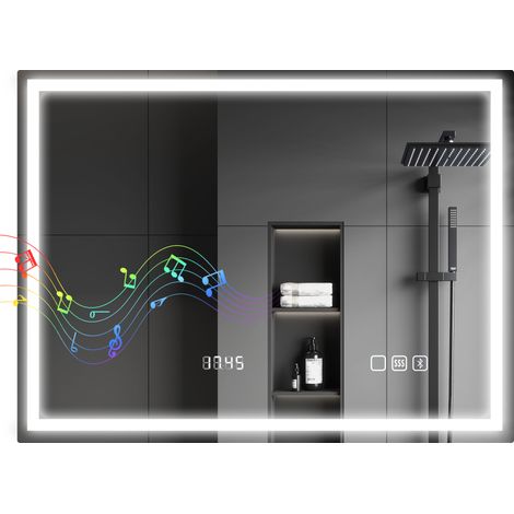 HOMCOM 600 x 800 mm Bathroom Mirror with Bluetooth Clock Lights Demister Pad (1/5)