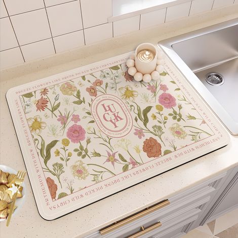Tapis absorbant et antidérapant pour cuisine – Tapis d’égouttement lavable, résistant aux taches et isolant thermique pour plan de travail (30 x 40 cm, carré)-lsw