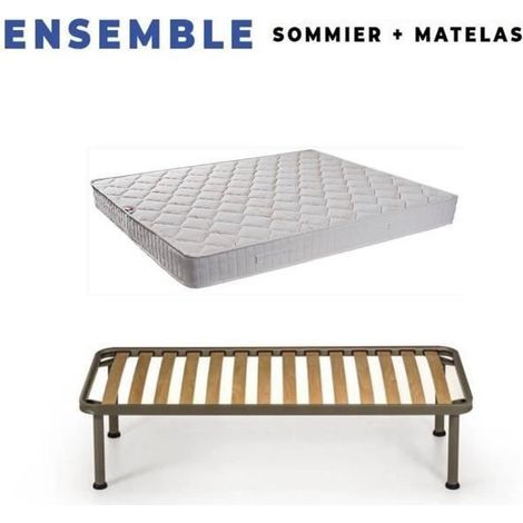 Matelas Tissu Ignifuge 120x200 + Sommier Démonté + Pieds + Oreiller Mémoire + Protège Matelas Offerts - Hauteur 20 cm - Confort Trés Ferme - Mousse Extrmement Durable embourrage 100 % polesther - po (1/4)
