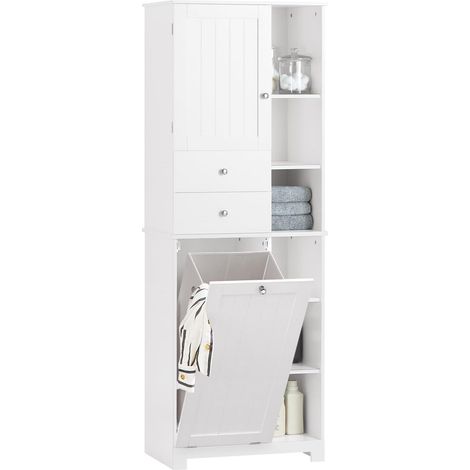 SoBuy Tall Cabinet Cupboard with Laundry Basket,BZR104-W (1/5)