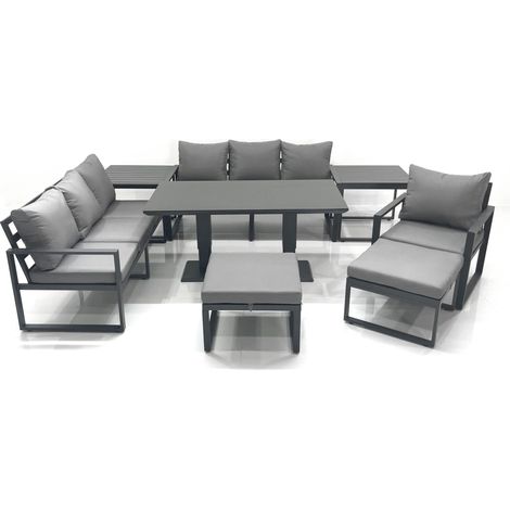 Fimous Outdoor Garden Furniture Set Aluminium Lounge Sofa Adjustable Rising Lifting Dining Table Sets with 2 Big Footstools 2 Side Tables Dark Grey (1/5)