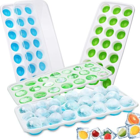 Bacs à glaçons silicone 4pcs avec couvercles, 84 cubes pour whisky, bébé, purée. Moules transparents GROOFOO réutilisables. (1/5)