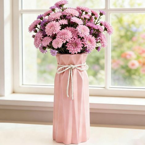 Vases,Décoration de table en céramique,Style vintage,Rose,Pour fleurs d'herbe de la pampa,Fleurs séchées,Vase de fleurs roses,Pour mariage, porcelaine, cuisine, bureau, salon, 24x10x10 cm (1/5)