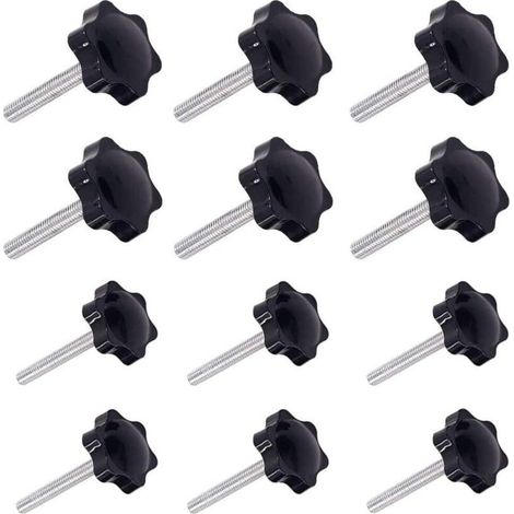 12 Poignées Étoilées à Vis M6 et M8, Boutons de Serrage Filetés Extérieurs, Molettes de Réglage en Plastique pour Fixation, Longueur 40mm, Diamètre 32mm/38mm (1/5)