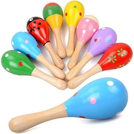 Mini maracas en bois pour enfants, maracas en bois festives de différentes couleurs et motifs, lot de 6 (couleurs et motifs aléatoires) (1/5)