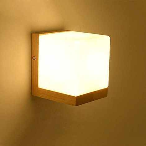 Moderne Simple Lampe De Mur En Verre Blanc De Style Japonais Créative E27 éclairage En Bois Cube Edison Appliques Murales Lumière Moderne Décoration Salon Chambre Chambre Lampe De Chevet Appli (1/4)