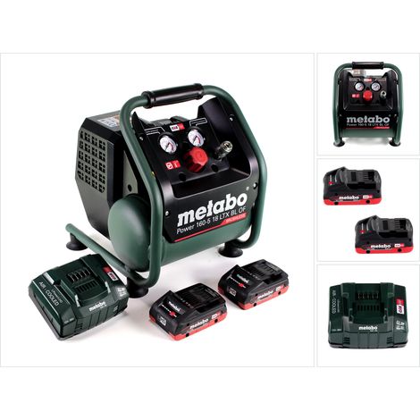 Metabo Power 160-5 18 LTX BL OF Akku Kompressor 18 V 8,0 bar Brushless + 2x LiHD Akkupack 4,0 Ah + Ladegerät
