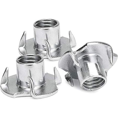 100 pièces écrous en T M6 x 8 mm, 4 pointes, zingués, inserts filetés pour menuiserie, pieds de meubles, prises d'escalade