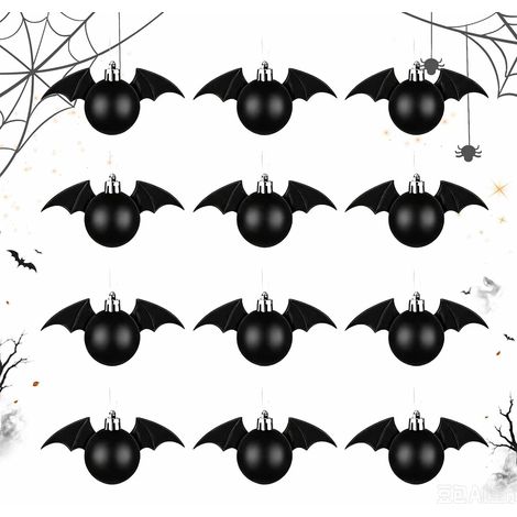 12 boules de Noël gothiques en forme de chauve-souris, sur le thème d'Halloween. (1/5)