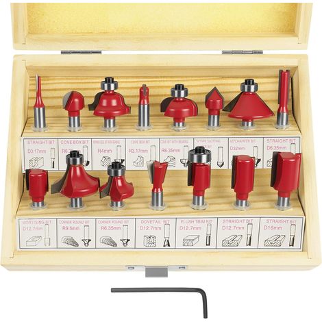 Router Bits 1/4" 1/4" Shank 1/4" 1/4" Set of 15 Bit Set for Woodworking Tungsten Carbide Tipped Shank Forged Steel Drill Bits (1/5)
