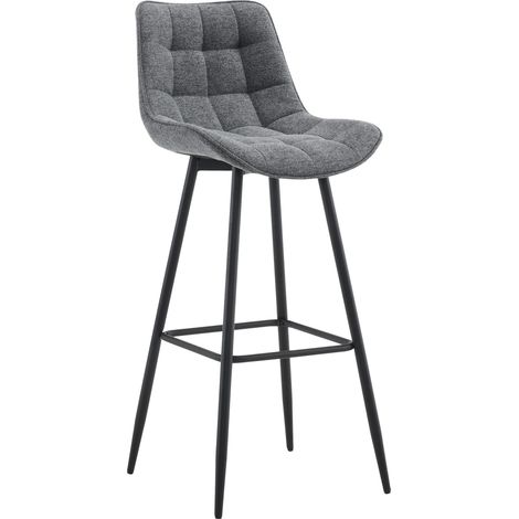 Taburete de bar x1 con costuras cuadradas decorativas reposapiés de tela gris oscuro y cuatro patas de metal 100006109
