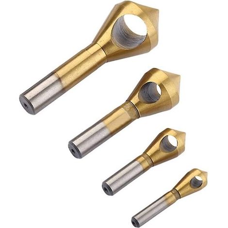 Senkbohrer Set 4 teilig Senker Senkbohrer Stahl Gold Titanbeschichtung 10 mm, 14 mm, 21 mm, 28 mm Metallbohrer Fasenwerkzeuge (1/5)