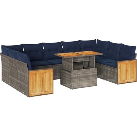 vidaXL Divano Giardino 10 pz con Cuscini Grigio in Polyrattan Acacia (1/5)