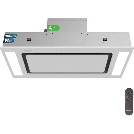 Integrierbare Decken-Dunstabzugshaube Bolero Flux TIR 908000, 90 cm, Edelstahl-Finish, 800 m³/h Abluftleistung, 210-W-Motor, Energieeffizienzklasse A++, Fernbedienung, 3 Stufen + Booster, inkl.