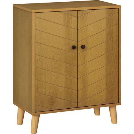 Vintage Storage Cabinet with Double Chevron Doors and Pine Wood Legs, Side Cabinet for Living Room, Kitchen, Bedroom (1/5)