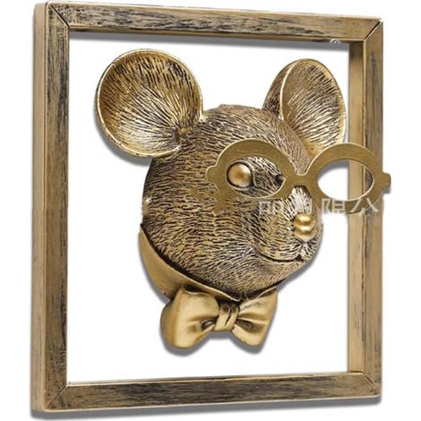 Têtes d’animaux résine dorée – décoration murale vintage (ex. Rat), salon/bureau