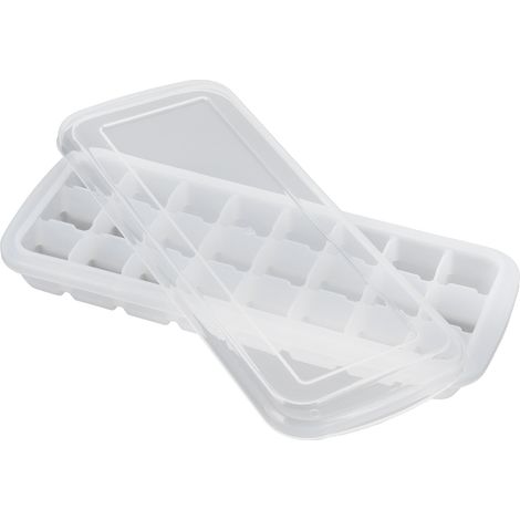 Silikon-Eiswürfelform für 24 Würfel mit PP-Deckel, wiederverwendbare Eiswürfelform für die Küche, weiß, 2 Stück (1/5)