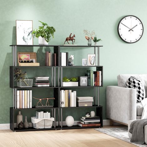 Bibliothèque étagère design contemporain – Forme en S. 4 niveaux. dimensions 80 x 30 x 145 cm. noir – Rangement courbe et moderne (1/5)
