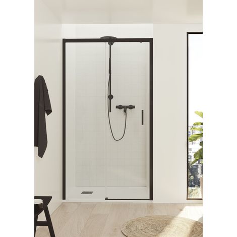 BATHME LOOK Mampara Ducha Fijo+Corredera Negro Transparente - Medida: 124-128 cm - ref: F1N1P125