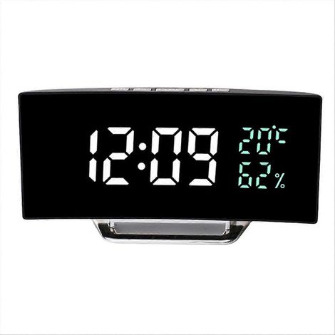 Horloge LED incurvée avec miroir d'affichage de la température et de l'humidité (1/5)