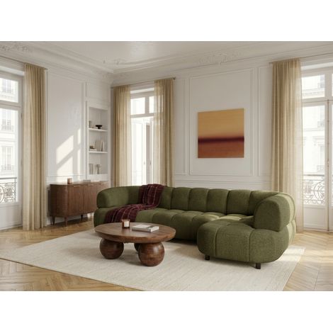 BOBOCHIC - Canapé d'angle L convertible avance-recule électrique LOVELY tissu chenille Angle droit Vert (1/5)