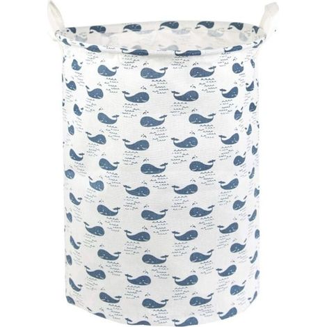 motif de baleine bleue,Panier à linge et sac à linge en filet - conteneur de rangement pliable - panier à linge sale avec poignée - panier à serviettes en coton - intérieur étanche - design mignon (1/5)