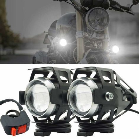 Phare Moto Feux Additionnels,U5 Phares Avant de Moto Anti Brouillard Projecteur Spot LED Moto 125W 3000LM Phares supplémentaires avec interrupteur pour moto Quad Scooter