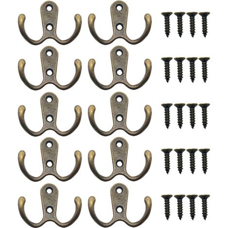 Patère Double - Alliage De Zinc - 50 X 40 Mm - Pour Salle De Bain Chambre Cuisine Bureau - Lot De 10