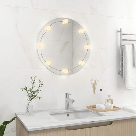 Miroir mural avec lampes LED Miroir déco pour Salle de bain,Salon,Chambre Rond Verre DZNZN515393 (1/5)