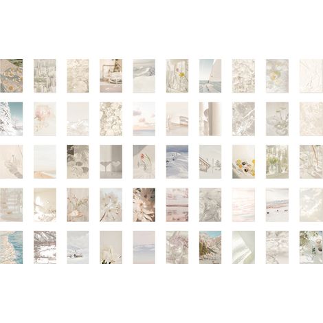 Lot de 50 autocollants esthétiques paysages nature pour planner journal scrapbooking décoration blanc (1/5)