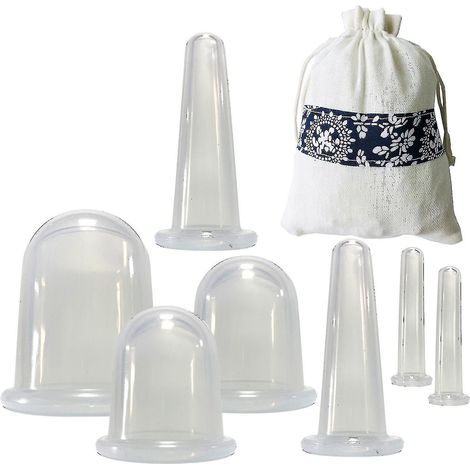 Set mit 7 transparenten Silikon-Saugnäpfen für Anti-Cellulite-Massage, Gesichts- und Körperschmerzlinderung – Transparent (1/3)