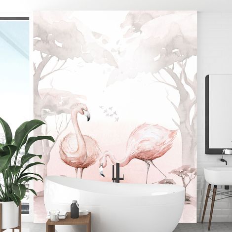 Papier peint panoramique Enfants - Flamants roses - 390 cm x 527 cm (1/4)
