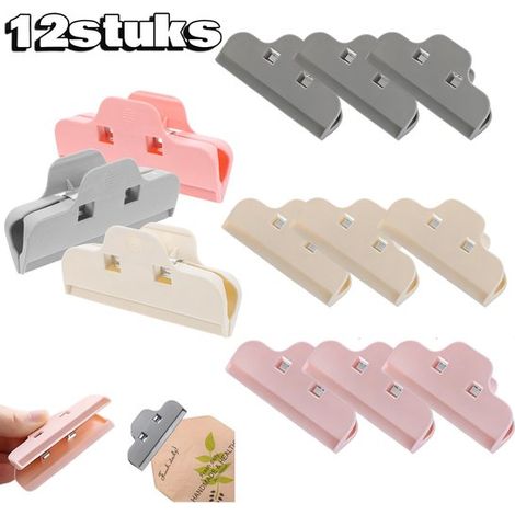 Lot de 12 pinces fraîcheur - Pinces de fermeture pour sachets - Pinces de fermeture - Pinces pour sachets de chips - Pince de fermeture - Pinces fraîcheur - Plastique - 3 couleurs - Pour sachets de ch (1/5)