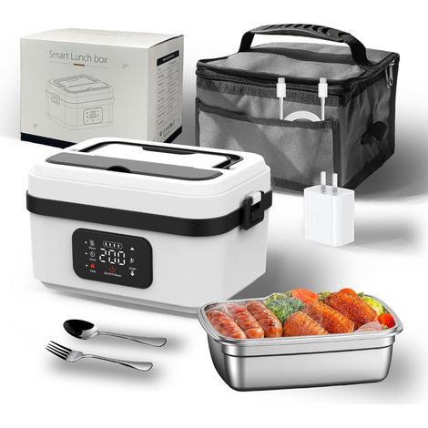 Lunch box elettrico wireless per adulti, lunch box portatile autoriscaldante da 1 litro con forchetta, cucchiaio e borsa per il trasporto, scaldavivande in acciaio inossidabile, per il lavoro