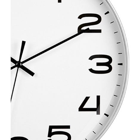 Horloge murale de salon de 12 pouces, design simple, horloge en plastique pour la maison, horloge à quartz silencieuse, usine d'exportation G2001, cadran blanc, cadre blanc. (1/5)