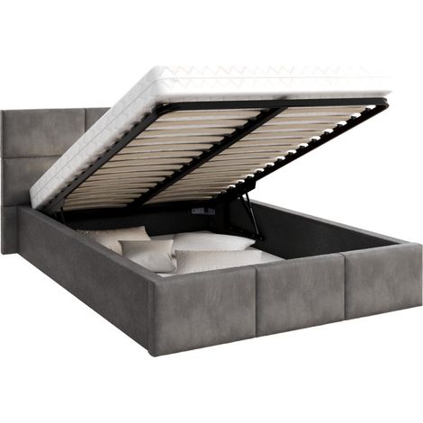 Lit coffre Denver 140x190 – Sommier inclus – Coffre de rangement 470L – Tissu velours doux – Structure durable en panneaux de meuble – Kids Literie (1/5)