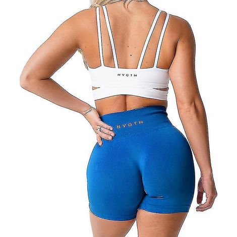 Nvgtn Nahtlose, einfarbige Spandex-Shorts für Damen, weiche Sporttights, Fitness-Outfit, Yogahose, Sportbekleidung – Größe L – Mitternachtsblau