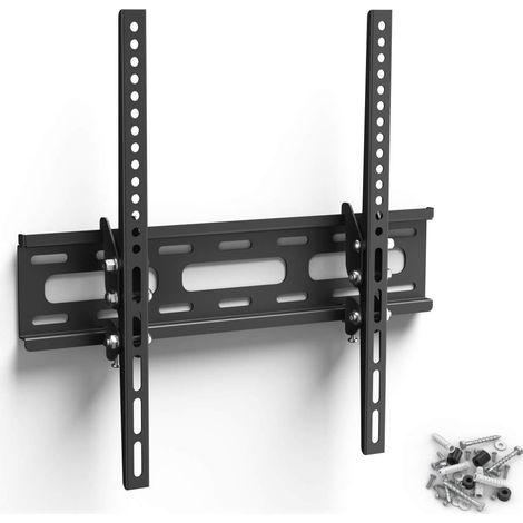 Support Mural TV Inclinable (TV 32" à 75", 191cm et 40Kg Max, Inclinaison en continu + 5/- 15°, VESA jusqu'à 400 x 400, Niveau à Bulle intégré et Chevilles) Noir (1/5)