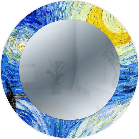 Lupia - Specchio da Parete Rotondo Moderno, MIRROR FANTASY NOTTE STELLATA Van Gogh, Cornice Stampata in Legno, Decorazione per Camera da Letto, Soggiorno, Ingresso, diametro 65 cm (1/4)
