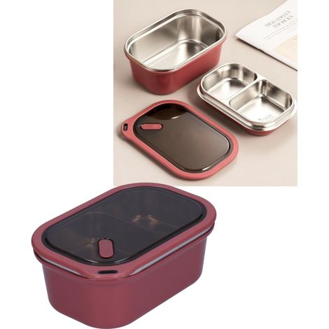 Boîte-repas Bento Inox 1,2L Double Couche Anti-Fuites pour École Pique-nique Voyage (Rouge) (1/5)
