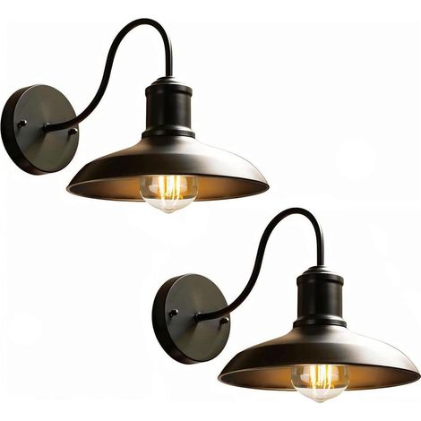 Applique Murale Exterieur Vintage, Applique Murale E27, IP65 Luminaire Exterieur Style Industriel Noir - Diamètre 24cm Lampe Extérieur Aluminium (Ampoule Non Incluse) (1/5)