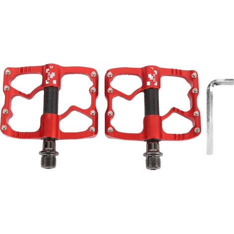 Pédales de VTT légères en alliage d'aluminium avec 3 roulements Pédales antidérapantes Design en fibre de carbone durable Couleur rouge élégante (1/5)