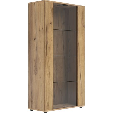 Vitrina con 2 puertas de vidrio, 4 estantes y LED regulable, color natural, 80 x 36 x 150,5 cm (1/5)