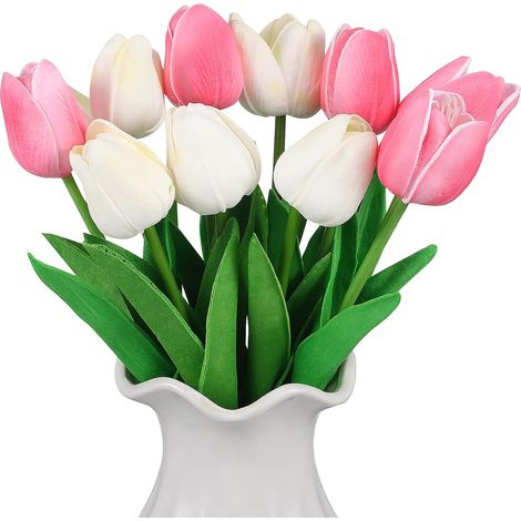 Lot de 10 Tulipes Artificielles en PU Tiges Métalliques, Aspect Réaliste Résistant la Décoloration, pour Décoration Mariage et Composition Artificielle (1/5)