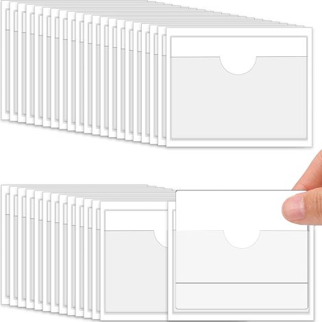 Lot de 120 porte-étiquettes autocollants - 10 x 6 cm - Avec ouverture supérieure - Transparents - Imperméables et robustes - Pour bureau, école, parc, maison (1/5)