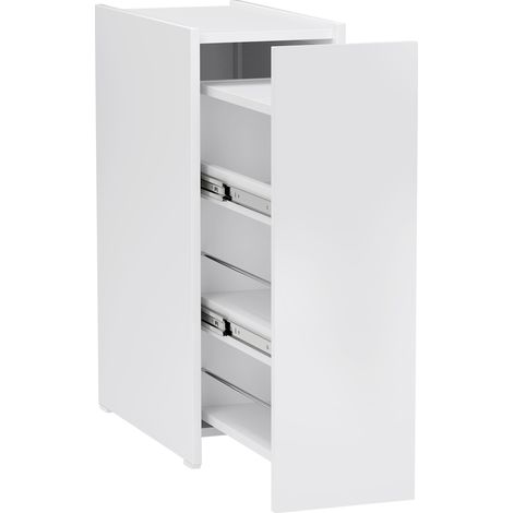 Armoire de salle de bain étroite avec roulettes et tiroir, 3 compartiments profonds, blanc, 47 x 25 x 66,5 cm (1/5)