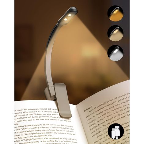 Wiederaufladbare Nachttischlampe, superhelle LED-Klemmleuchte mit 3 Farben und stufenloser Dimmung (1/5)