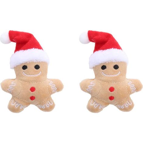 Lot de 2 jouets pour chats : chapeaux de Noël, bonshommes en pain d'épice, herbe à chat incluse, résistants aux morsures de molaires. Jouets interactifs pour animaux de compagnie. (1/5)