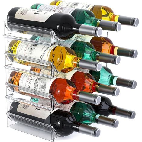 4 niveaux, 12 conteneurs empilables Étagère de rangement pour bouteilles autoportante pour comptoirs de cuisine, dessus de table, garde-manger, bars, armoires, réfrigérateur - Transparent (1/4)