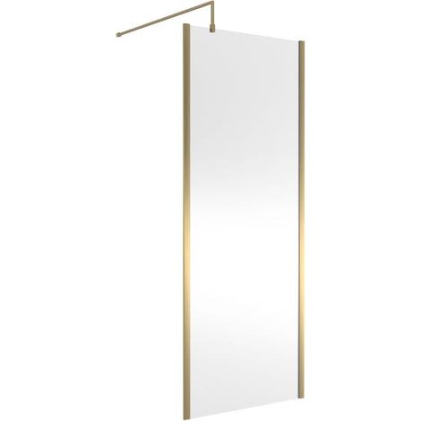 Nuie 800mm x 1850mm Outer Framed Wetroom Shower Screen with Brushed Brass Support Bar - WRSCOBB80 (1/5)